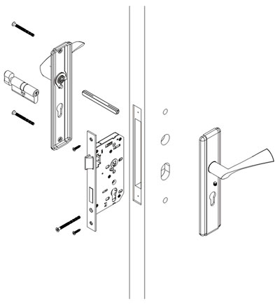 连体式门锁安装示意图 