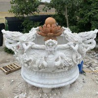 石雕鱼缸庭院汉白玉门海石雕大水缸摆件